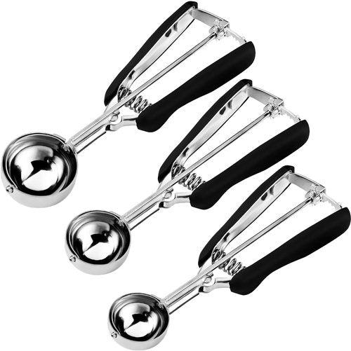 HOMURE Cookie Scoop Set - 3-Piece Stainless Steel Scoops with Non-Slip Grip for Baking & Ice Cream