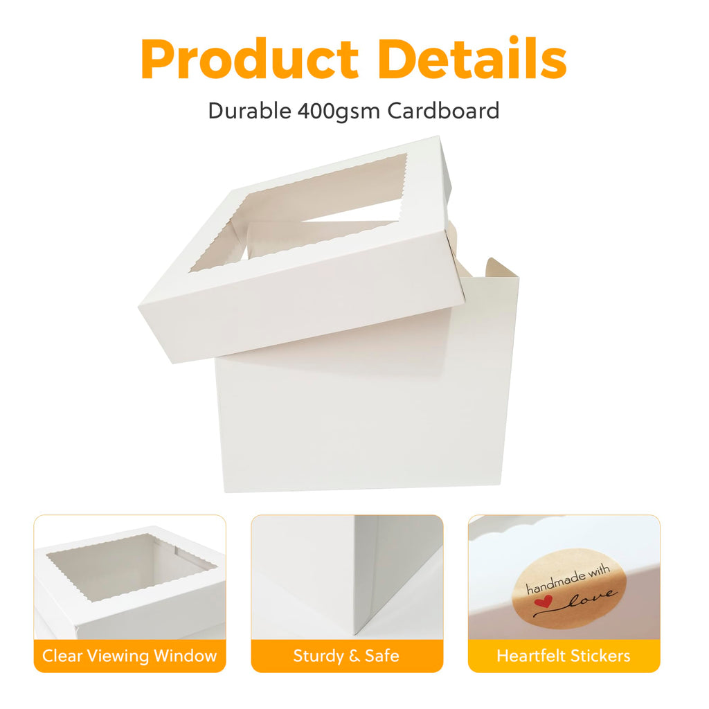 3 Pack Cake Boxes,10x10x8 Inch Tall Cake Box with Cake Boards 10",Disposable Cake Containers with Lids,White Bakery Boxes with Large Window,for Layer Cakes,Pies,Donuts,Cookies,Wedding,Birthday,Party