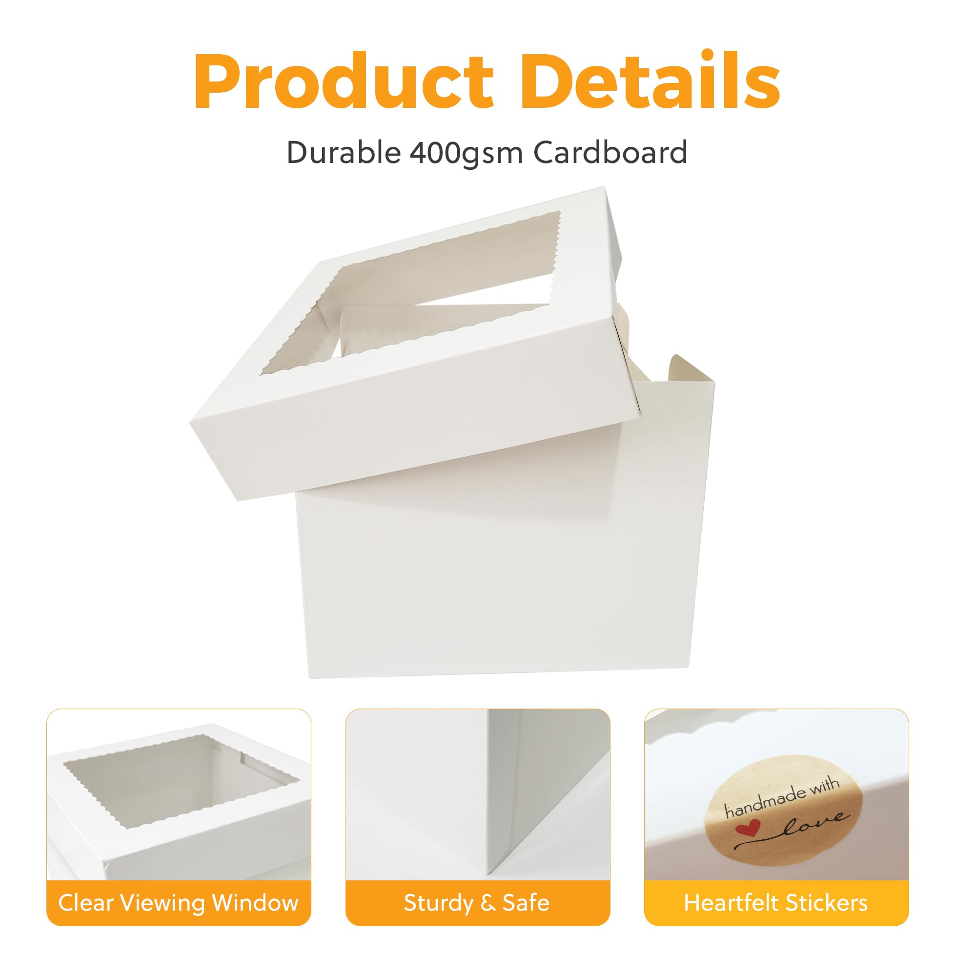 3 Pack Cake Boxes,10x10x8 Inch Tall Cake Box with Cake Boards 10",Disposable Cake Containers with Lids,White Bakery Boxes with Large Window,for Layer Cakes,Pies,Donuts,Cookies,Wedding,Birthday,Party