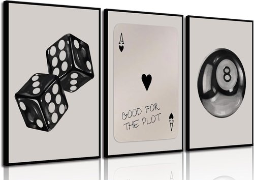 BOKPEN Poker Dice Wall Art - Funky Retro Y2K Canvas Prints for Game Room | 12x16in Unframed