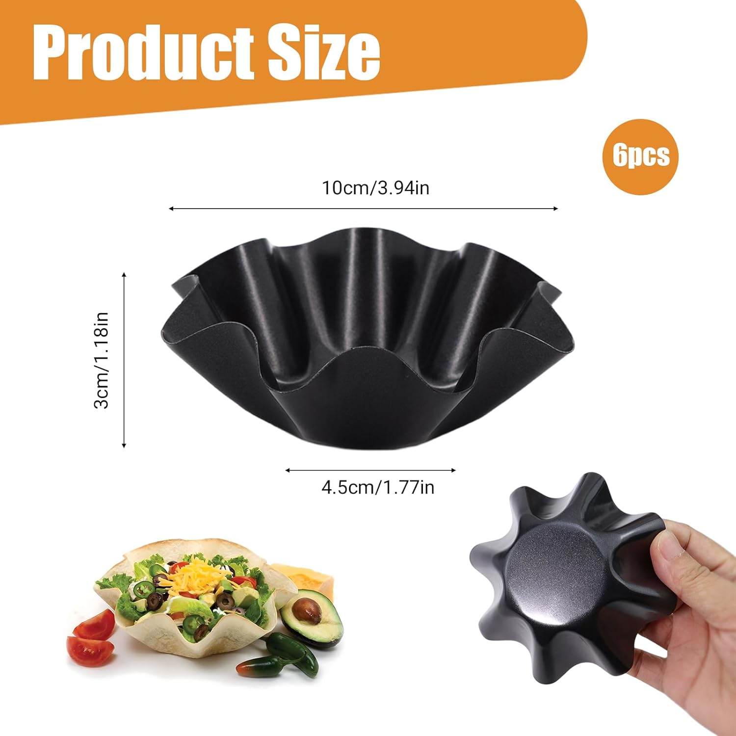 MVVM Taco Salad Bowl Maker - 6 Pcs Carbon Steel Tortilla Shell Pans for Perfectly Fried Salads