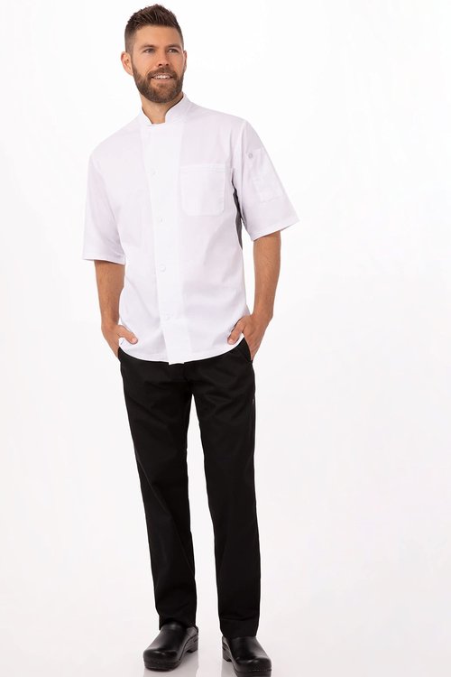 Chef Works Men's Valais V-Series Chef Coat, White W/ Grey Contrast, Large
