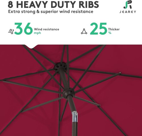 JEAREY 9FT Outdoor Patio Umbrella - Push Button Tilt & Crank | UV Protection, Waterproof - Brick Red