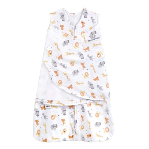 HALO 100% Cotton Sleepsack Swaddle - 3-Way Adjustable Wearable Blanket, Jungle Print, Preemie (Birth-5lbs)