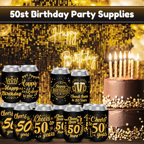 50th Birthday Can Cooler Sleeves - 12oz Beverage Insulators (12 Pack)