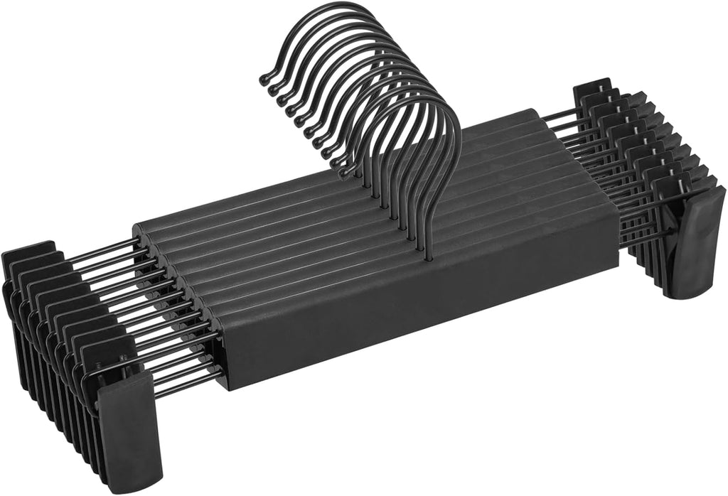 Northern Brothers Pants Hangers - 10 Pack Black Plastic Clips | Adjustable, Non-Slip, Space-Saving Design for Pants & Skirts