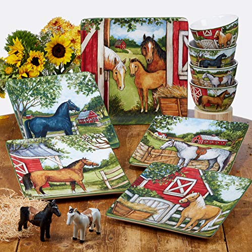 Certified International Clover Farm 10.5" Dinner Plates, Assorted Designs, Multi Colored, Large, Set of 4