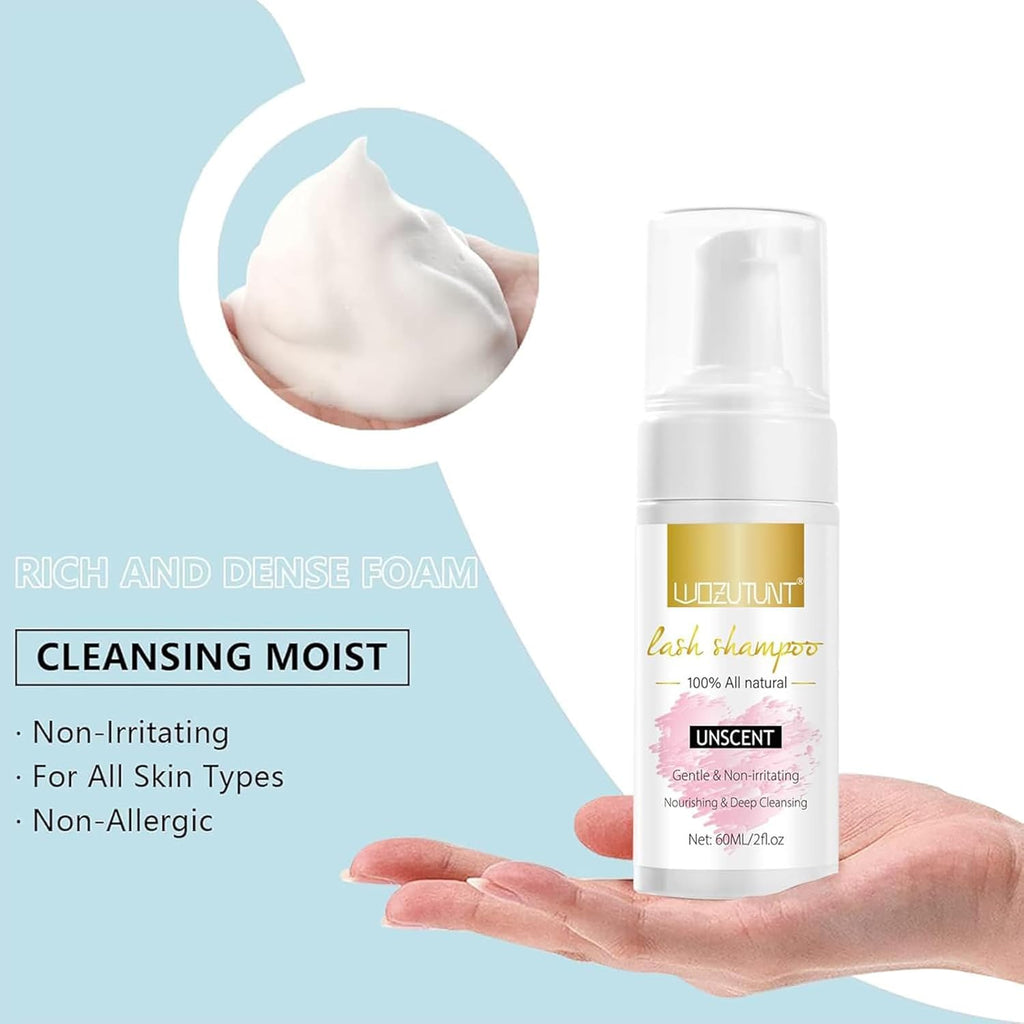 Skiennix Eyelash Extension Cleanser - Gentle Lash Mousse Shampoo & USB Rechargeable Handheld Fan