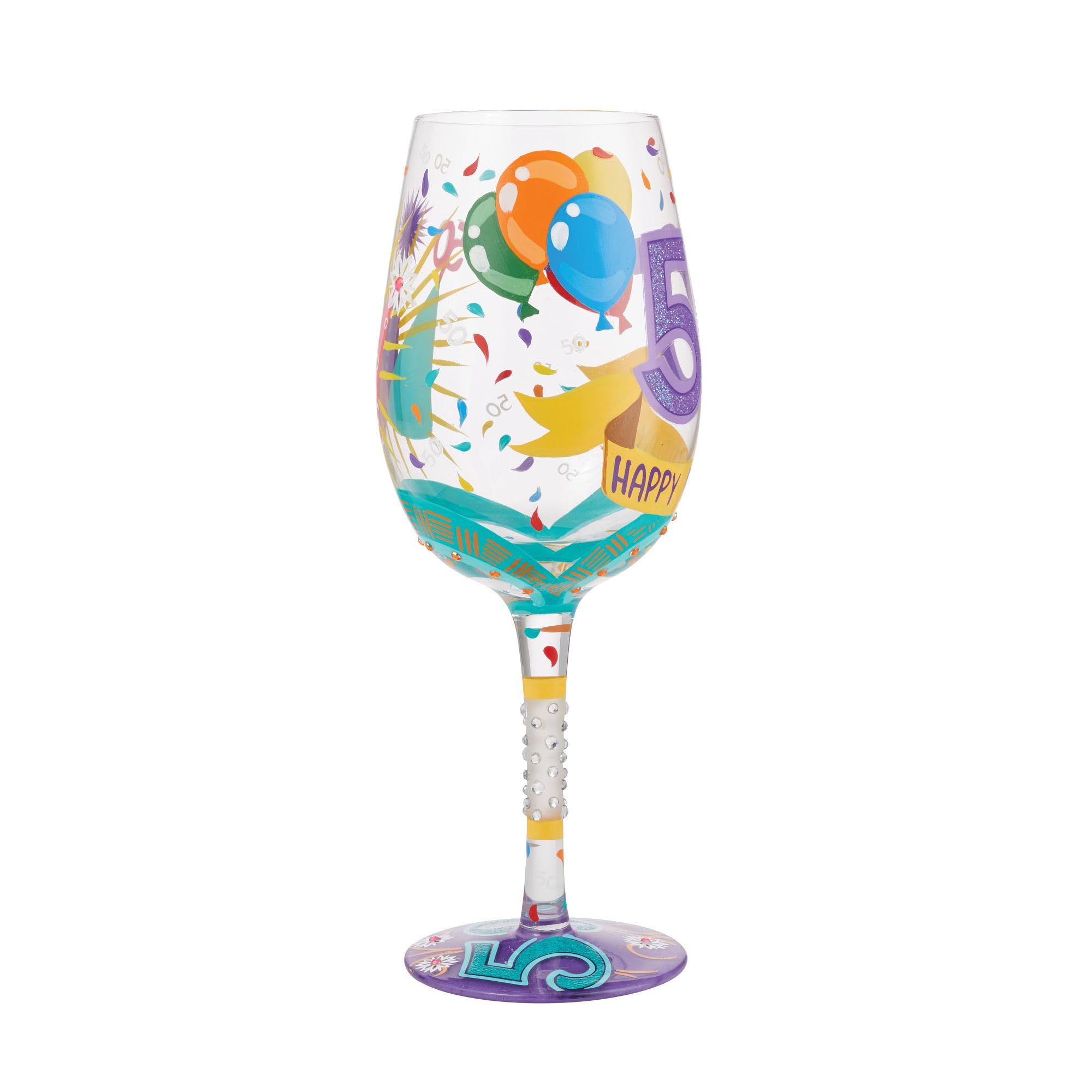 Enesco Designs by Lolita Happy 50th Birthday Hand-Painted Artisan Wine Glass, 15 Ounce, Multicolor