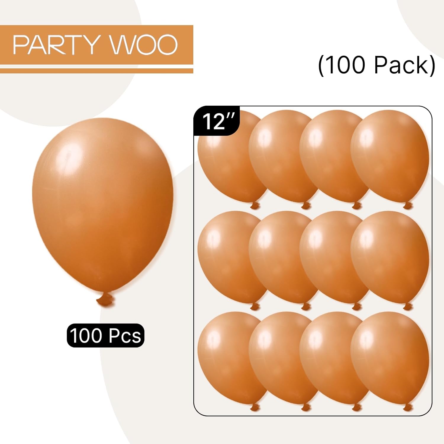 PartyWoo 12-Inch Tan Balloons - 100 Pcs Boho Neutral Light Brown Latex for Graduation & Baby Showers