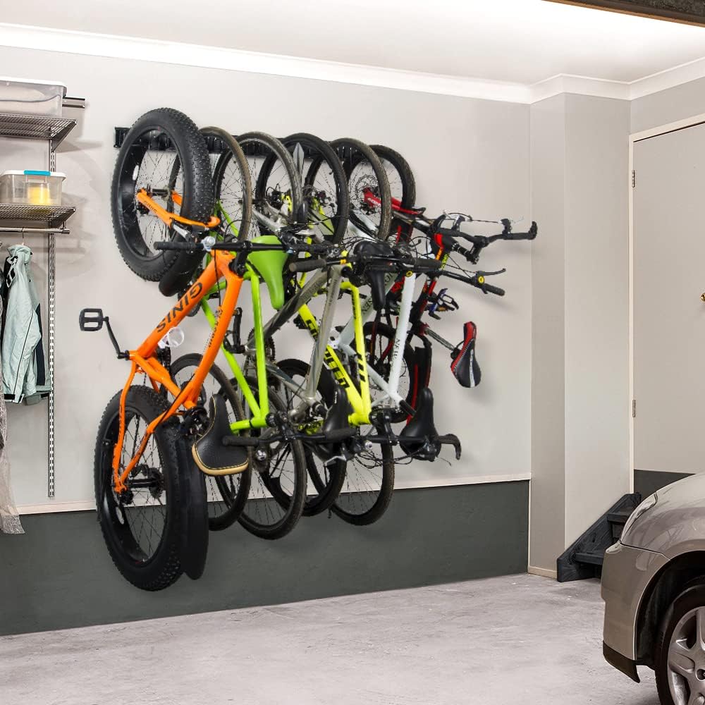 Ultrawall Stainless Steel Bike Storage Rack - Wall-Mounted Hanger for 6 Bikes | Holds Up to 300lbs, Black