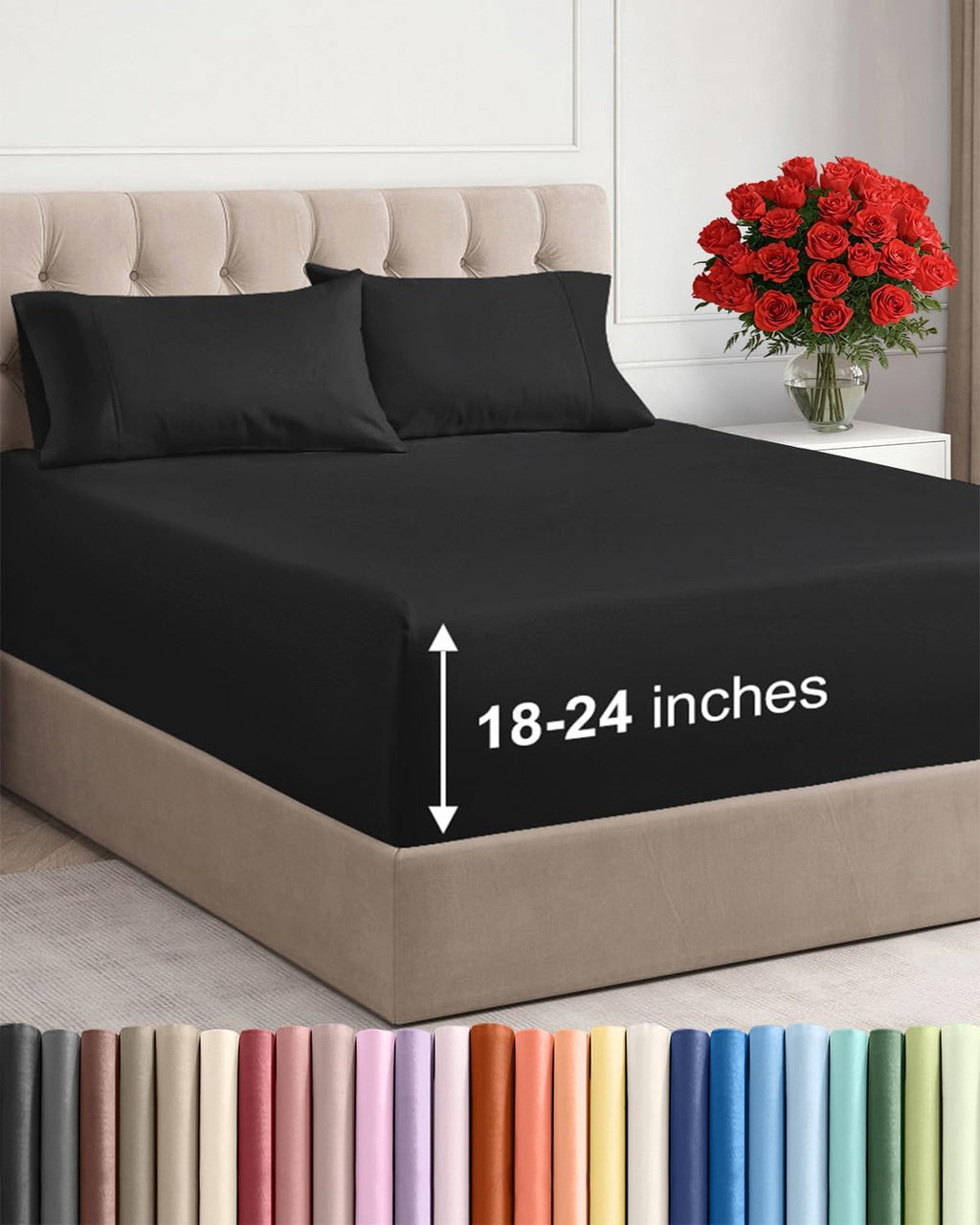 Skiennix Extra Deep Twin Sheet Set - 4-Piece Breathable Cooling Bedding - Soft, Wrinkle-Free Black Sheets
