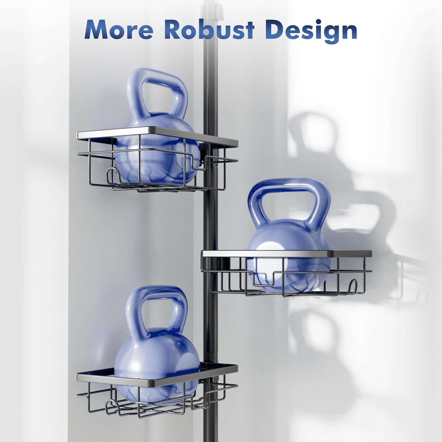 Shower Caddy Organizer - Rustproof Tension Pole with Adjustable 30-120 Inch Rack | 6-Pack Corner Shelf, Towel Bar & Soap Dish in Black