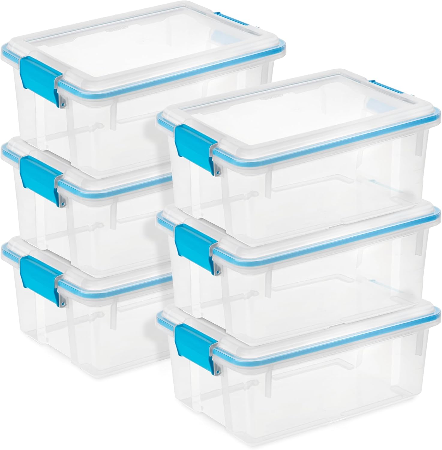 Sterilite 6-Pack Gasket Box - Weather-Resistant Storage Bins with Latching Lids | 12 Quart Heavy-Duty Organizers for Home & Office