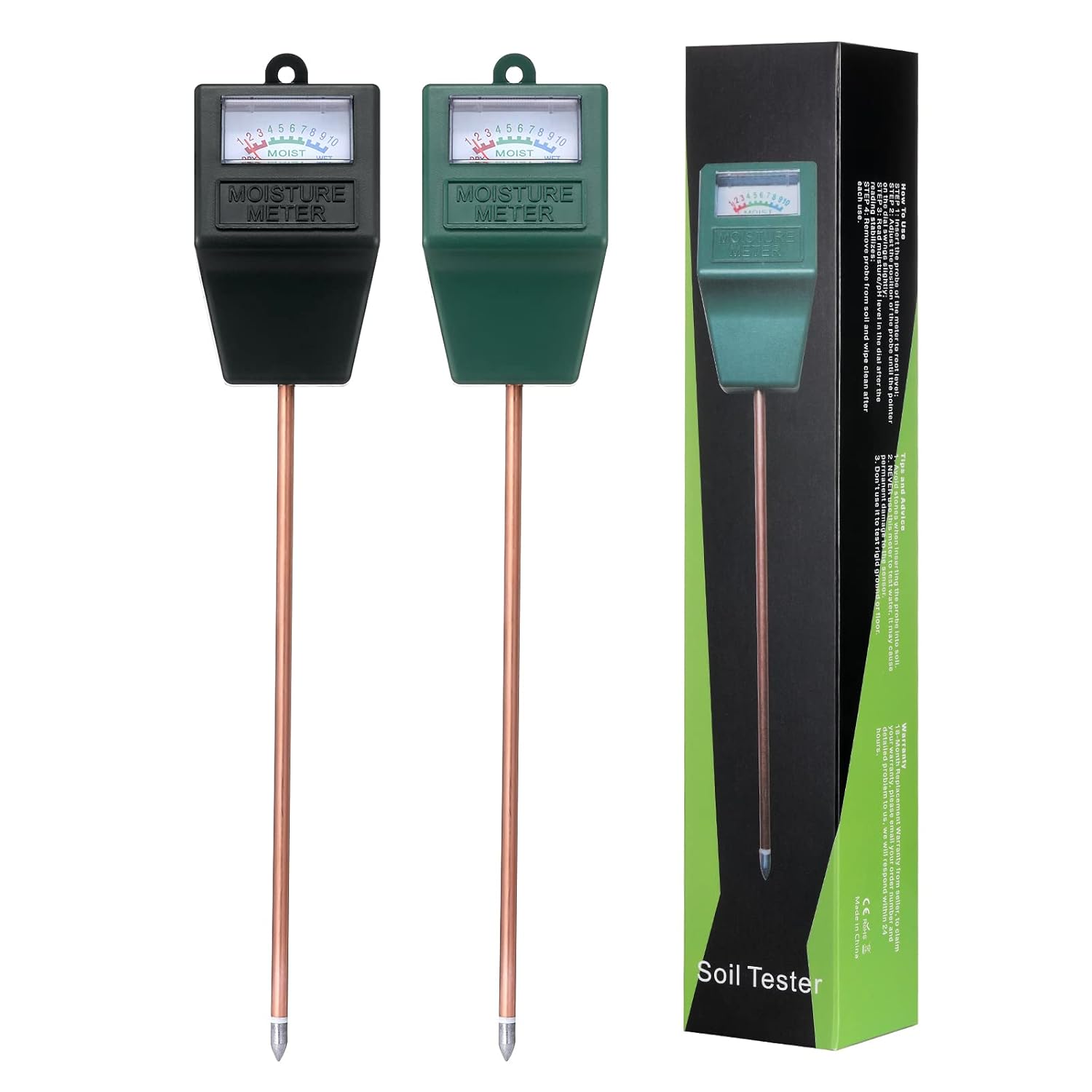 Skiennix Soil Moisture Meter - Accurate Plant Water Tester for Indoor & Outdoor Use | No Battery Required (Black & Green)