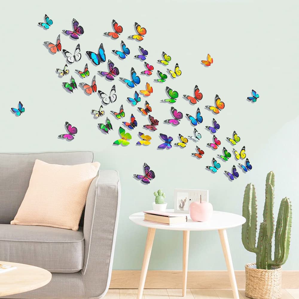 Skiennix 80 PCS Butterfly Wall Decor - Waterproof & Removable Plastic Wings for Home & Bedroom