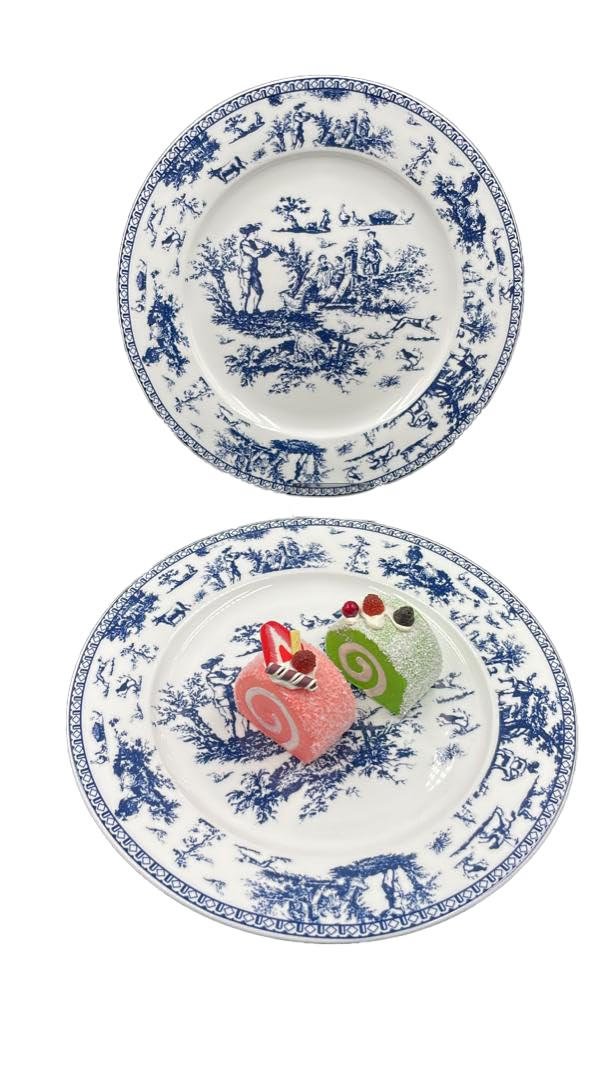 W&S CLASSICS Classic French Luxury Round Dinner Plates | 10.5 Inches Colorful Ceramic Flat Plates – Set of 6| Large Serving Plates for Party | Dishes for Appetizer, Salad, Desert, Steak (Blue)