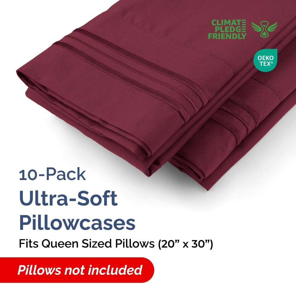 Queen Pillow Cases by [Brand Name] - Ultra Soft Hotel Quality Covers | Wrinkle-Free & Stain Resistant - 10-Piece Set in Burgundy