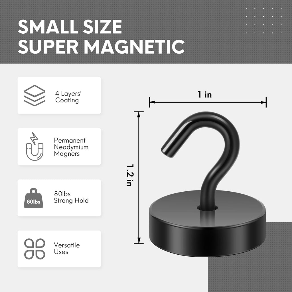Neosmuk Magnetic Hooks - Heavy Duty 80lb+ Magnetic Hooks for Cruise Cabins & Travel | Extra Strong Black