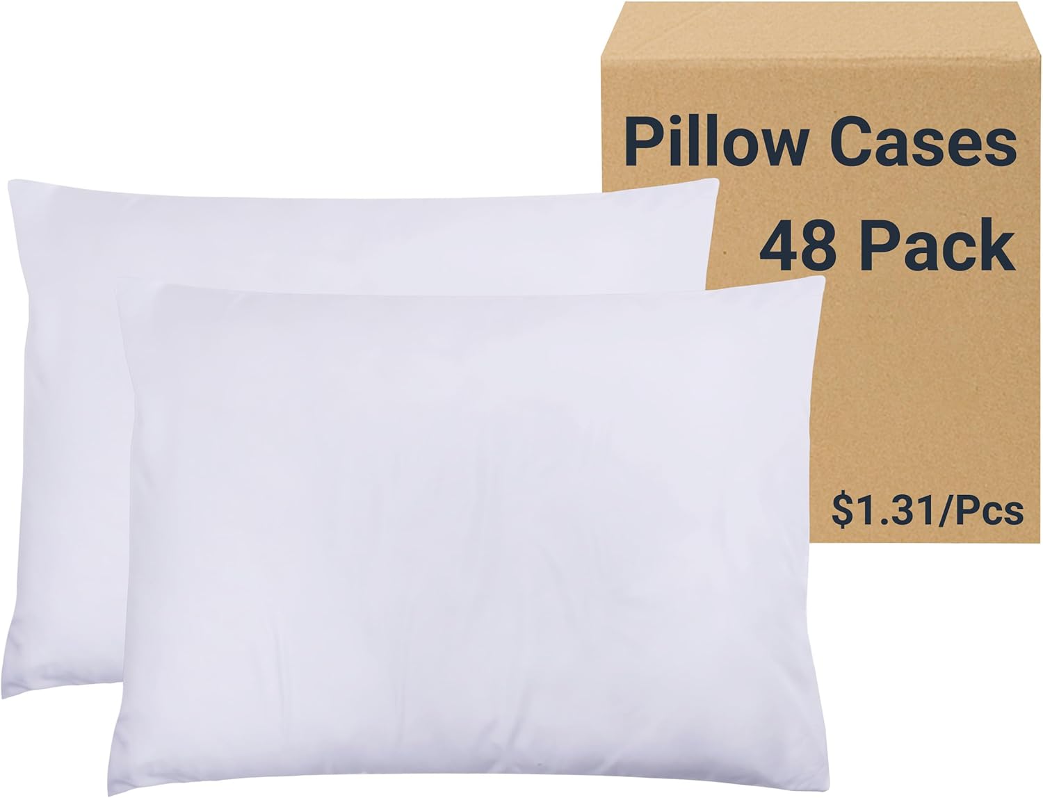 Soft Brushed Microfiber Pillow Cases by [Brand Name] - 48 Pack Standard Size with Envelope Closure | Ideal for Hotels, Airbnbs, and Clinics (20x26, White)