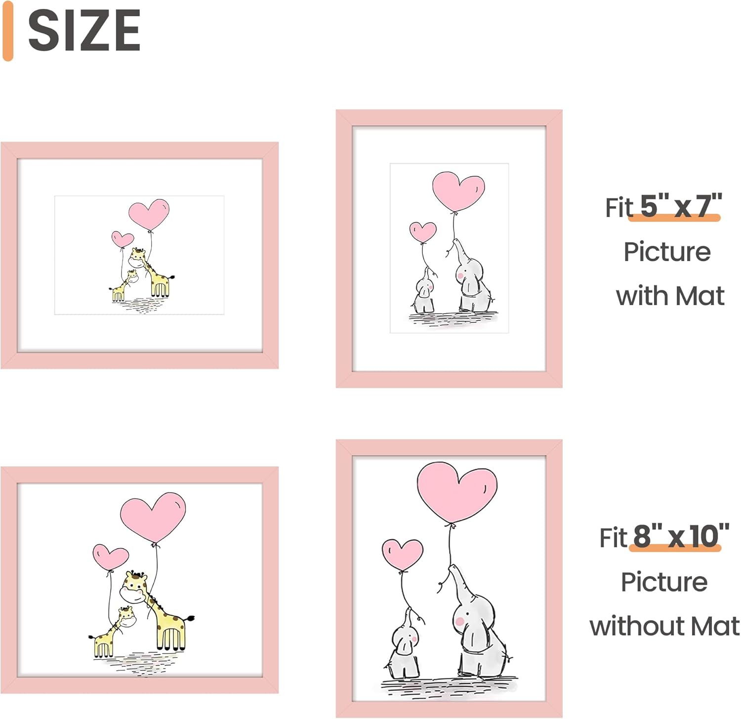Upsimples 8x10 Picture Frame - Versatile Display for 5x7 Photos with Mat or 8x10 Without - Pink, 1 Pack