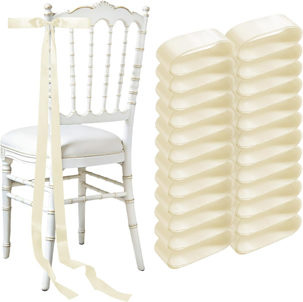Skiennix Wedding Chair Decorations - 24 Pcs Satin Ribbon Bows in Elegant Ivory White