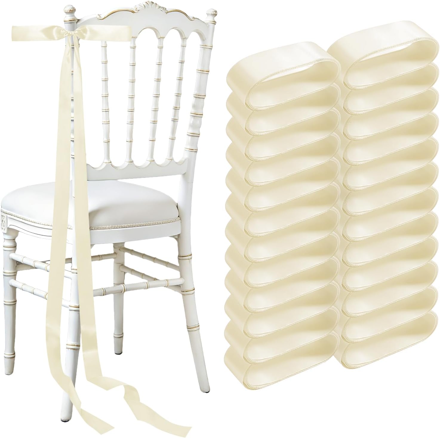 Skiennix Wedding Chair Decorations - 24 Pcs Satin Ribbon Bows in Elegant Ivory White