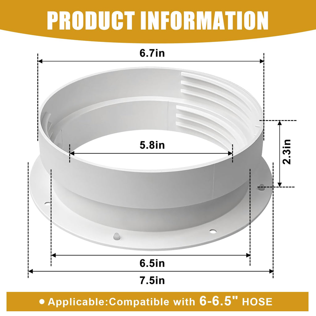 CCTP 1 Set Dual Size Wall Mount Connector for Portable Ac Vent Ac Exhaust Hose,Fit 6 and 6.5 Inches Hose,with Cover Plug(White)