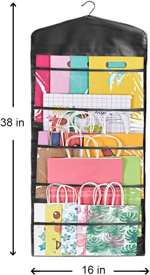 ProPik Gift Bag Storage Organizer - Double-Sided with Multiple Pockets | 38 x 16 Inch PVC (Full Black)