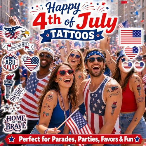 World Cup 2026 & 4th of July Temporary Tattoos - 115PCS Waterproof Soccer & USA Patriotic Fake Body Art