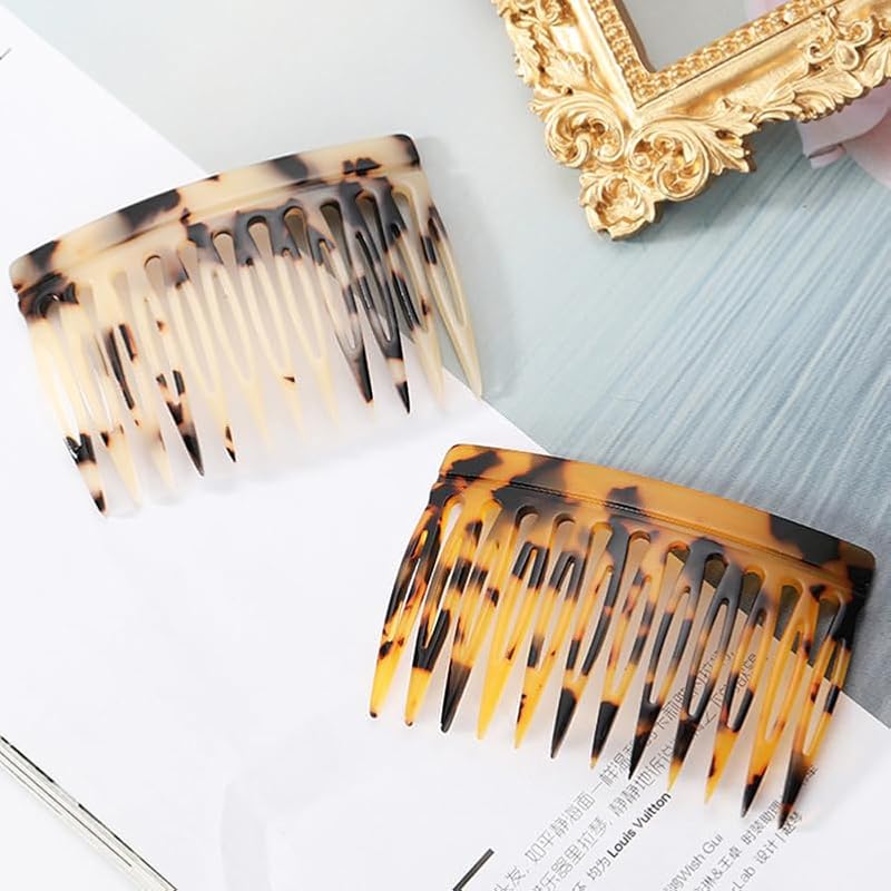 FRCOLOR Acetate Hair Combs 2 Pack - Retro French Side Combs Leopard Print