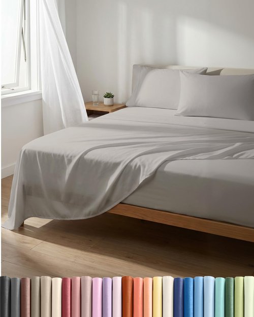 Lightweight Bed Sheet Set by [Brand Name] | Queen Size Cooling Sheets for Hot Sleepers - Breathable Bedding with Deep Pockets - Light Grey