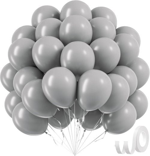 Gray Balloons - 12-Inch Grey Latex Party Balloons | 50pcs for Birthday, Baby Shower & Wedding Decor