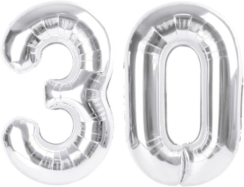 Happy 30th Birthday Decoration - Silver Foil Number Balloon | 30 & 40 Inch Size for Celebrations