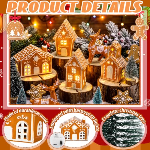 Christmas Village Ceramic Set with Gingerbread Houses & Mini Trees
