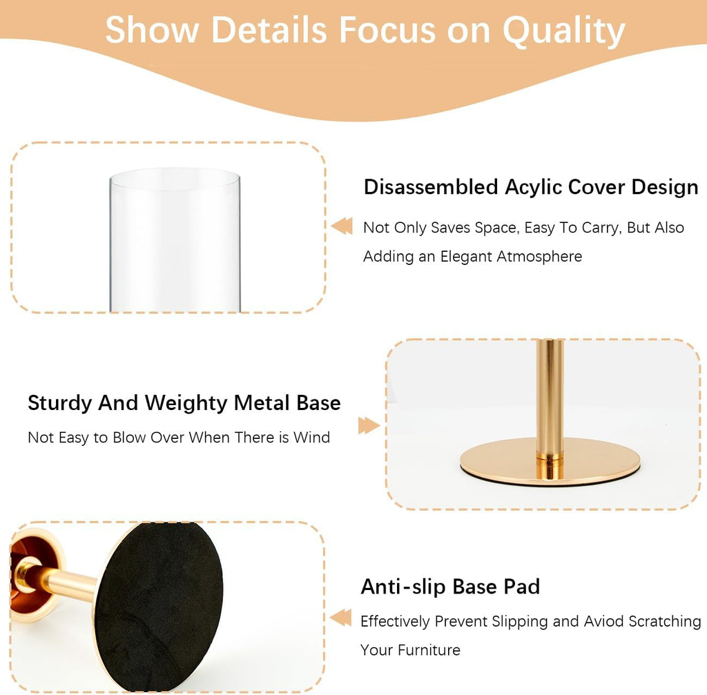 VINCIGANT 6PCS Acrylic Candle Holders - Elegant Metal Tall Holders with Acrylic Lampshade | Gold Centerpiece for Weddings & Parties