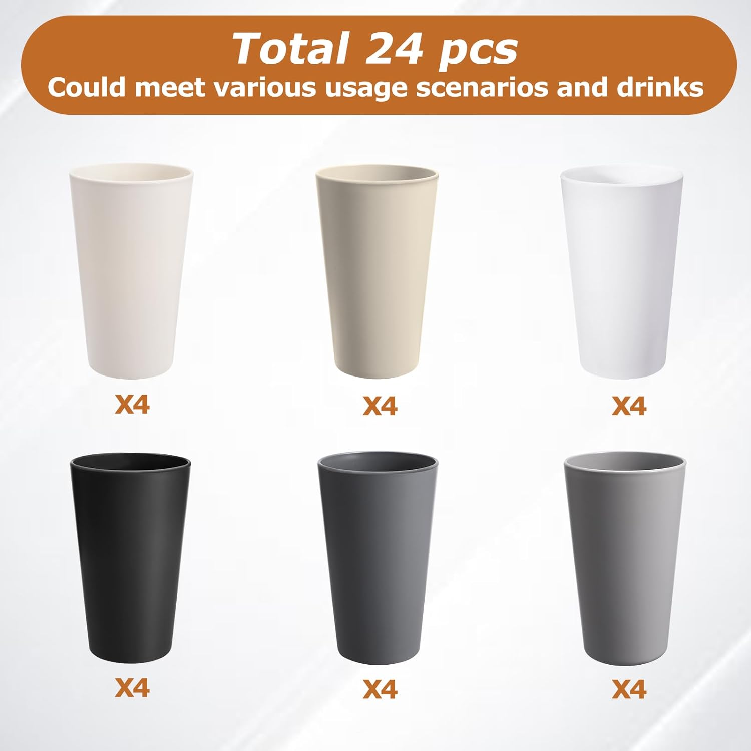 Skiennix 24 Pcs Unbreakable Plastic Cups Set - 20 Oz Reusable Tumblers | BPA-Free, Stackable & Dishwasher Safe