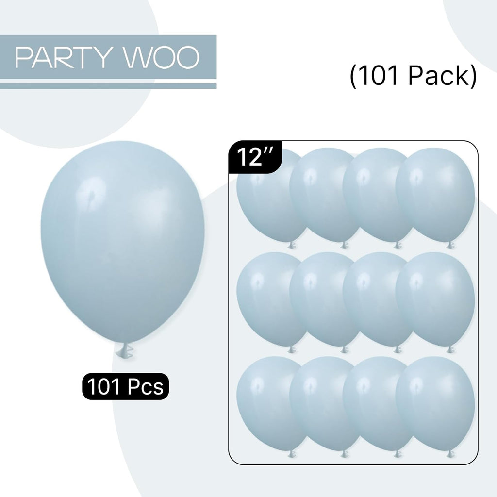PartyWoo Dusty Blue Balloons - 101pcs 12 Inch Aqua Latex Helium Balloons for Weddings & Celebrations