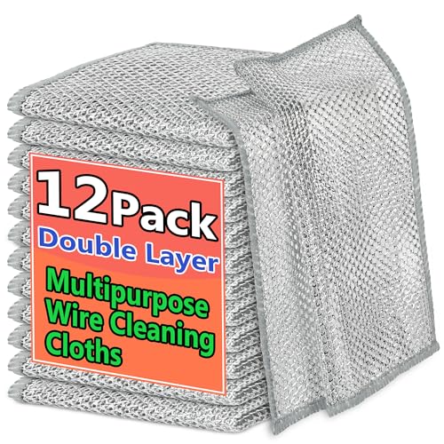 12-Pack Non-Scratch Double-Layer Wire Dish Cloths for Kitchen