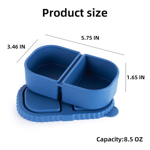 MACTANO 2 Pack Reusable Silicone Snack Containers with Lids, 8.5 oz Double Compartment Condiment Meal Prep Control Containers Portable Small Leakproof for Office Travel Picnic