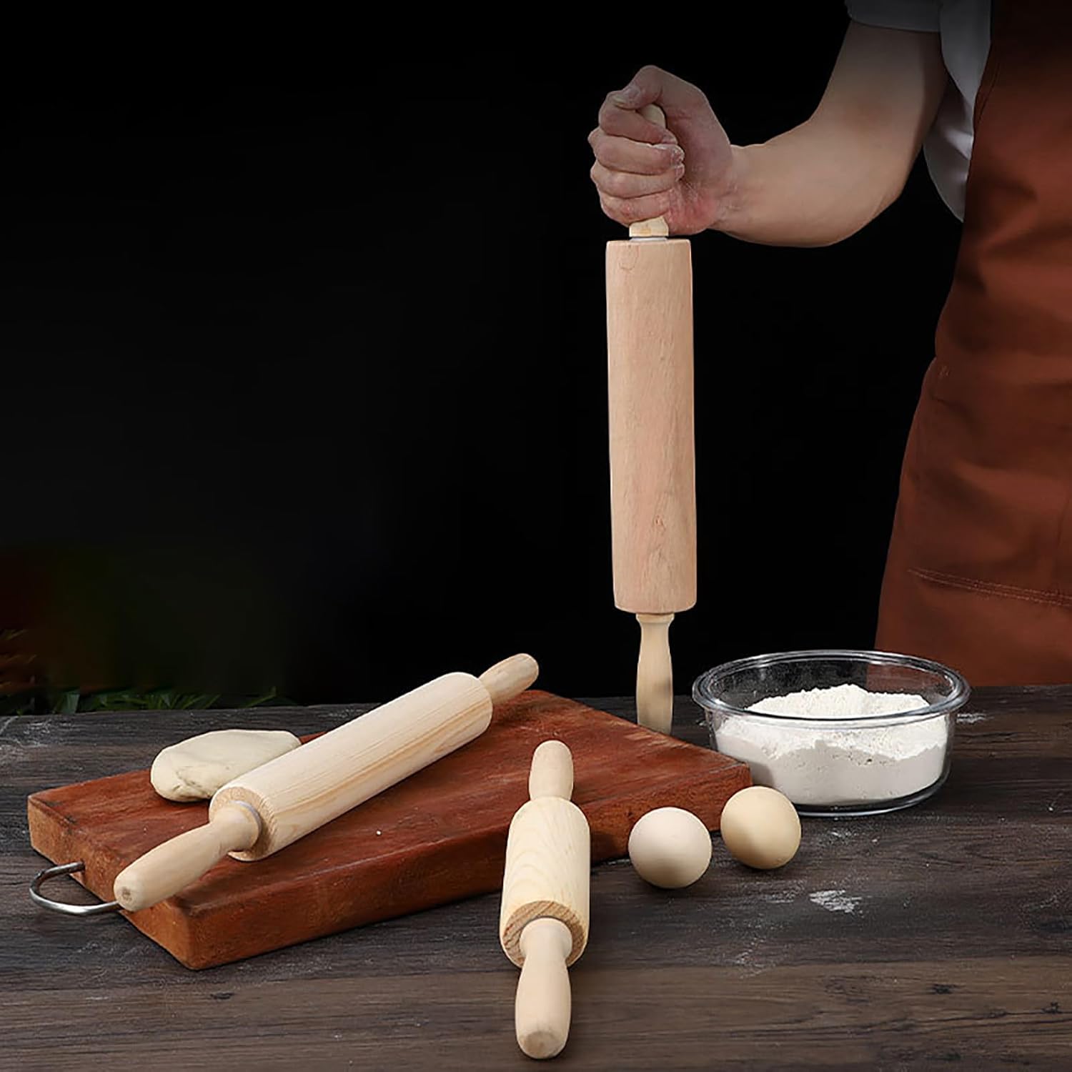 Skiennix 13.8 Inch Wooden Rolling Pin - Perfect for Kneading Dough for Bread, Pizza, Cookies, Noodles