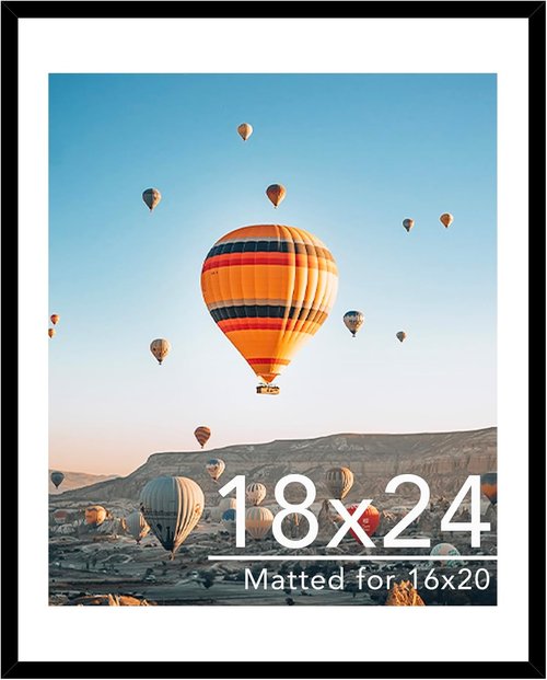 JCJMY 18x24 Picture Frame - Versatile Display for 16x20 Photos with Mat or 18x24 Without Mat, Black