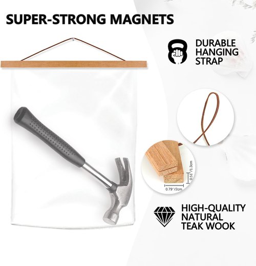 Artmag Magnetic Poster Hanger Frame - 4 Pack Light Wood Design for 20x28, 20x30, 20x26 Canvas Art (Teak, 20")