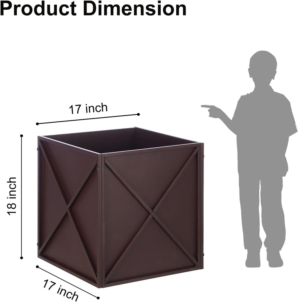 SUNNYPARK Large Metal Planter Box - 17”x17”x18” | Heavy-Duty Modern Brown Design with Drainage Holes for Outdoor Gardens