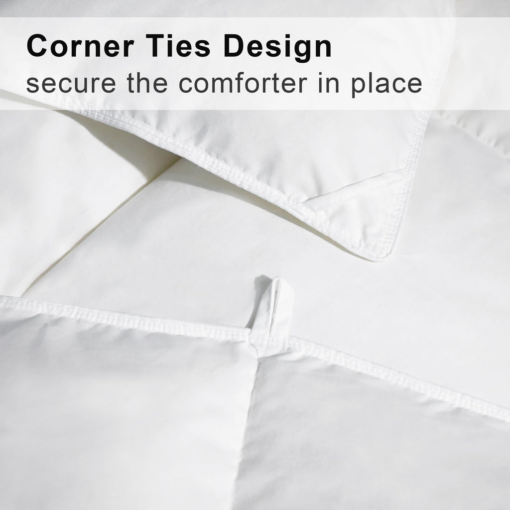 ALPSWAN Luxury Goose Feather Down Fiber Comforter Queen Size, 300TC White Cotton Blended Duvet Insert, All Season Hotel Bedding Alternative Down Comforter with Corner Tabs (White, Queen)