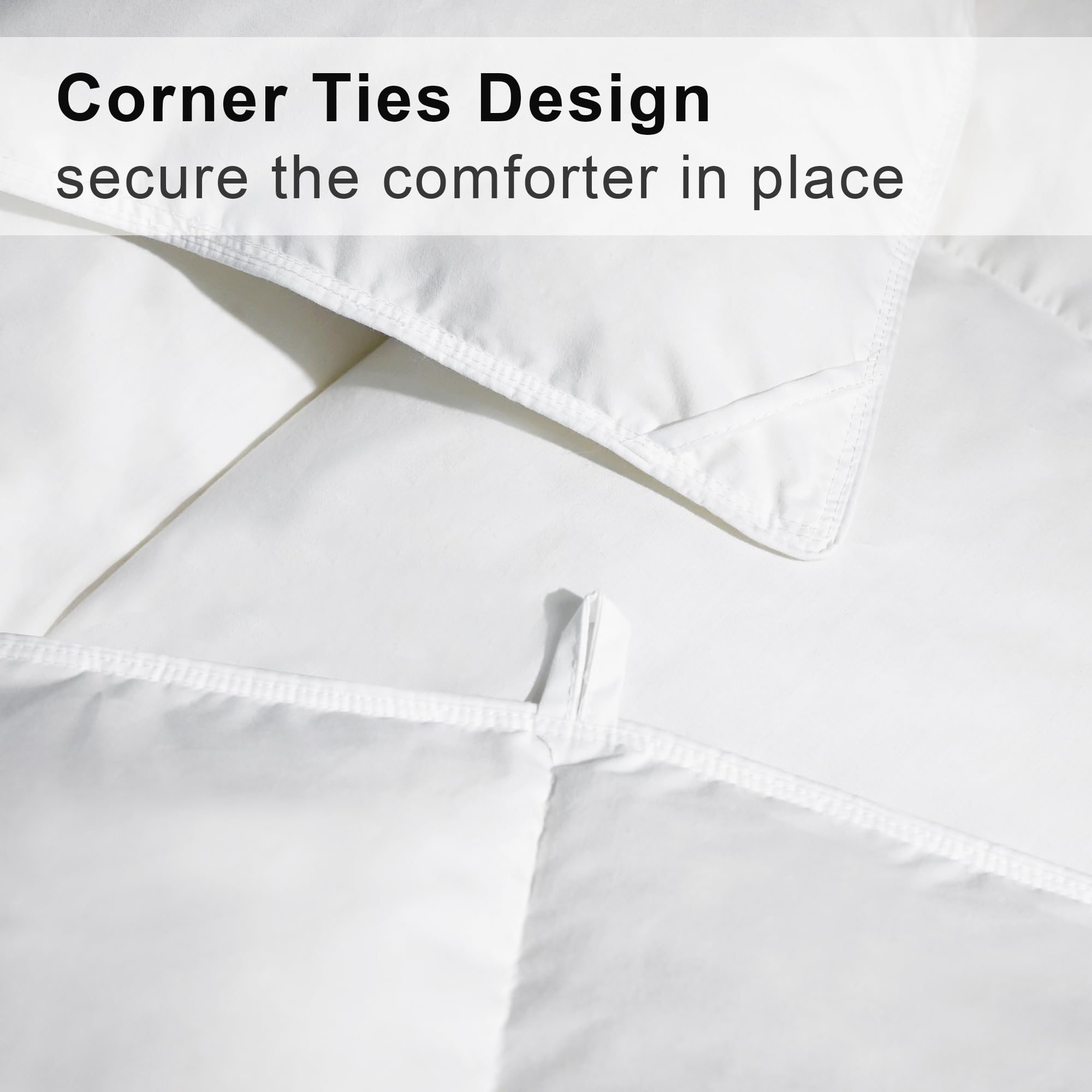 ALPSWAN Luxury Goose Feather Down Fiber Comforter Queen Size, 300TC White Cotton Blended Duvet Insert, All Season Hotel Bedding Alternative Down Comforter with Corner Tabs (White, Queen)