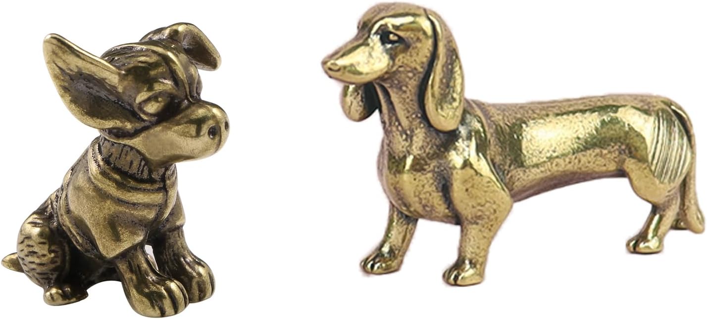 Vintage Brass Dog Figurines by [Brand Name] - Decorative 2-Piece Set for Rustic Home Decor