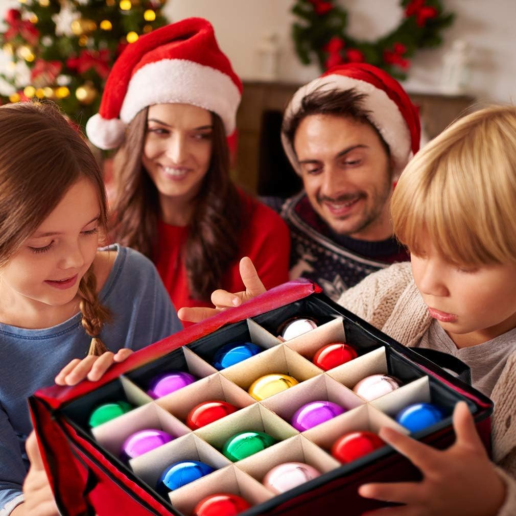 ProPik Christmas Ornament Storage Box - Organizes Up to 48 Ornaments with 3 Removable Trays | Red