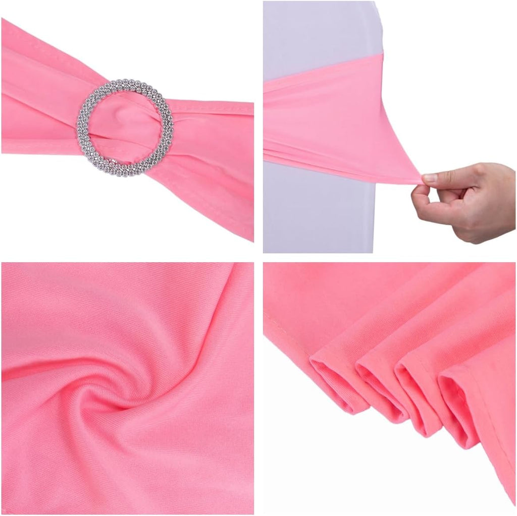 Skiennix Pink Chair Sashes - 30 Pack Stretch Spandex with Elastic Bow & Buckle for Weddings & Events