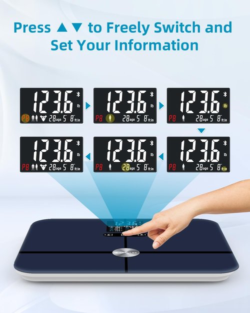 Lepulse Body Fat Scale, Scale with Bmi, Body Fat, Muscle Mass, Digital Bathroom Scale Body Composition Monitor, 14.2" Big Platform, No Need Mobile Phone Or App, 400lb
